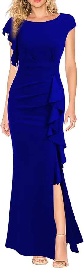 WOOSEA women's bodycon mermaid evening dress featuring a high leg split and long floor-length skirt.